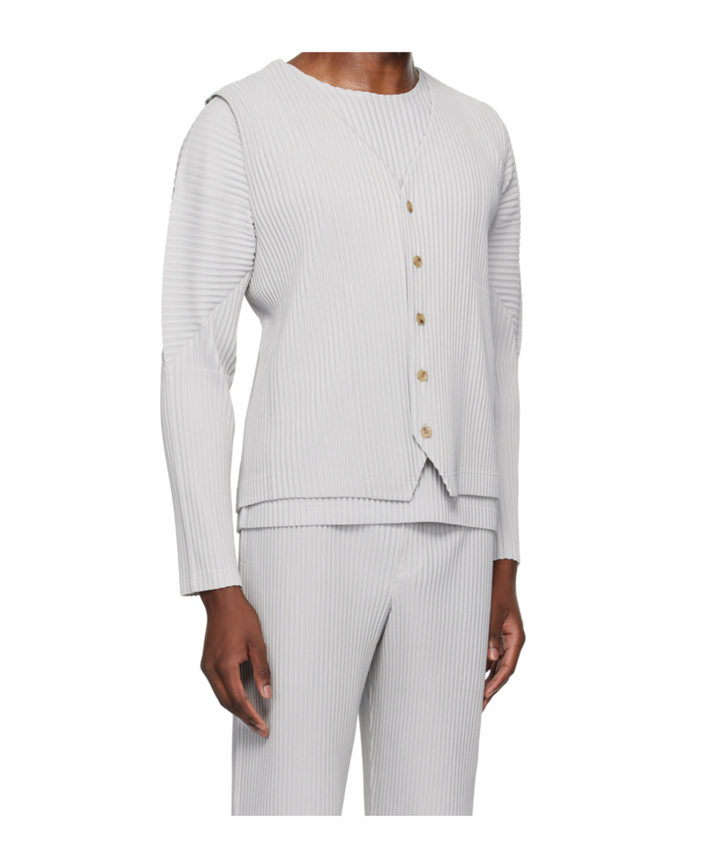 Issey Miyake Pleated V-neck Vest In White