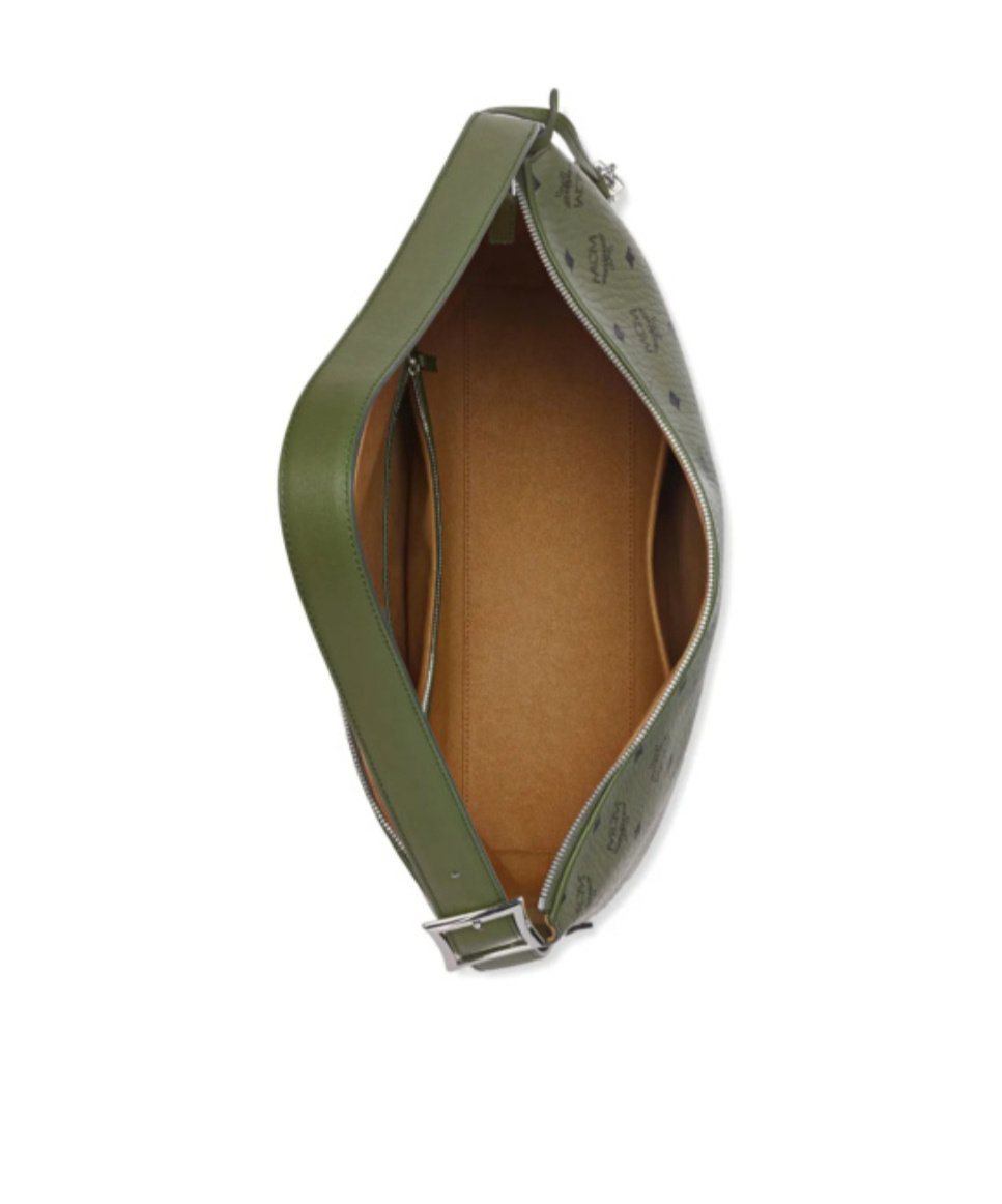 Mcm Large Aren Hobo Visetos Monogram Shoulder Bag In Green