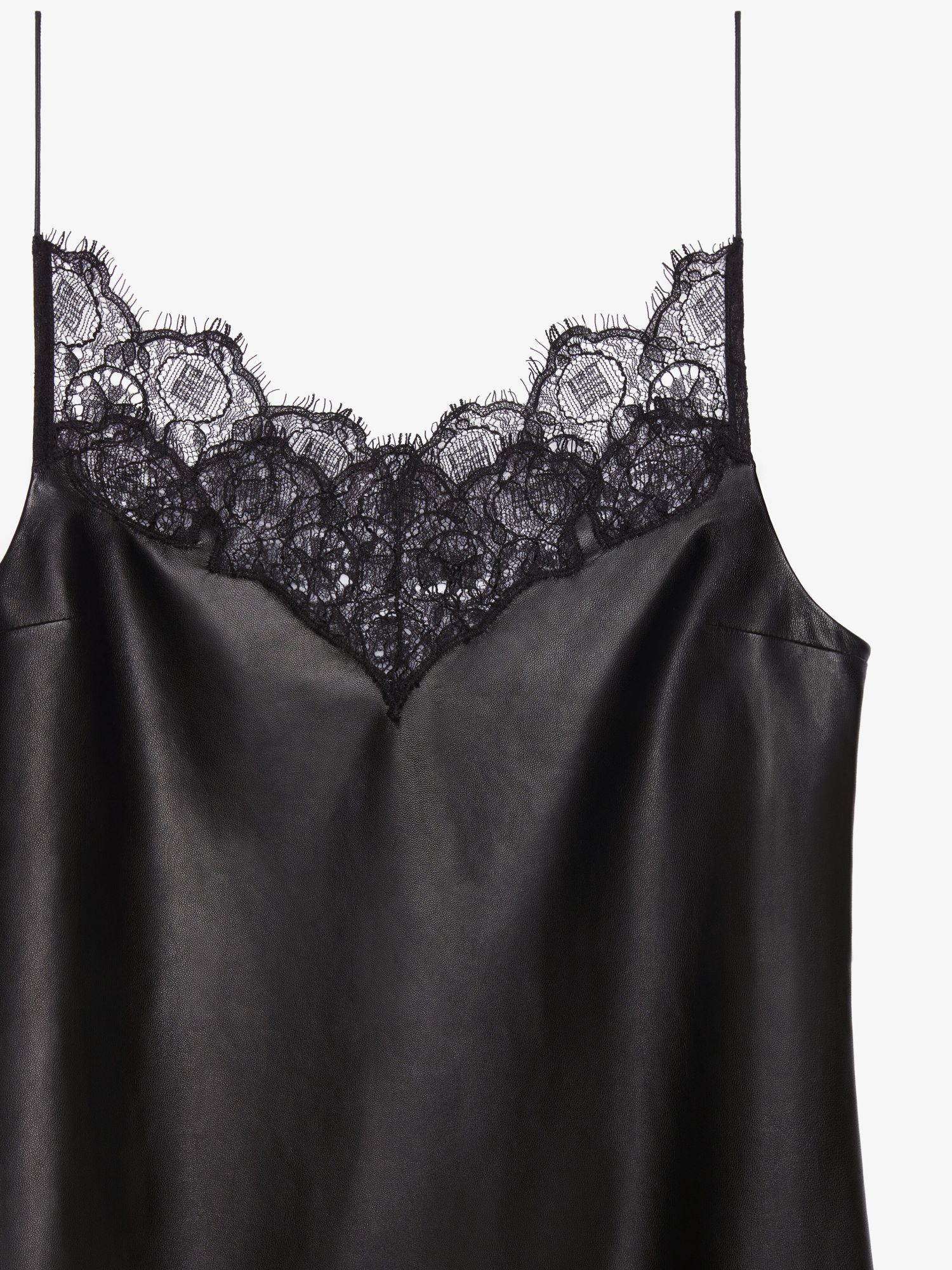 Givenchy Black Lace Trim Leather Midi Dress In Black