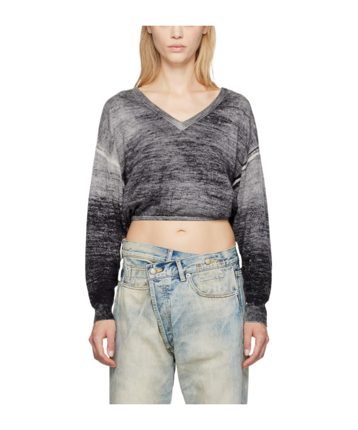 R13 Gray Gathered Hem Sweater In Gray