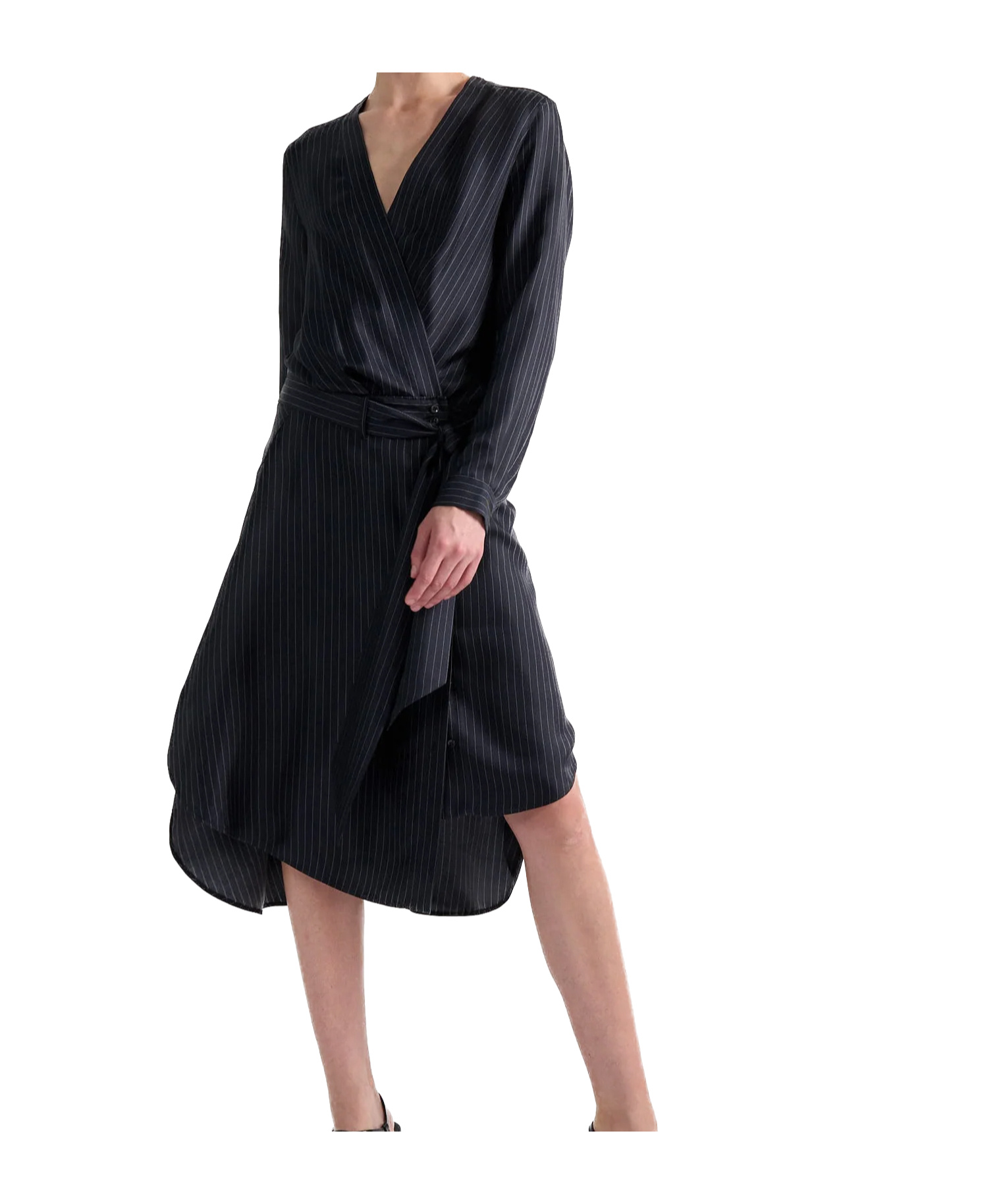Barbara Bui Pinstriped Silk Dress In Blue