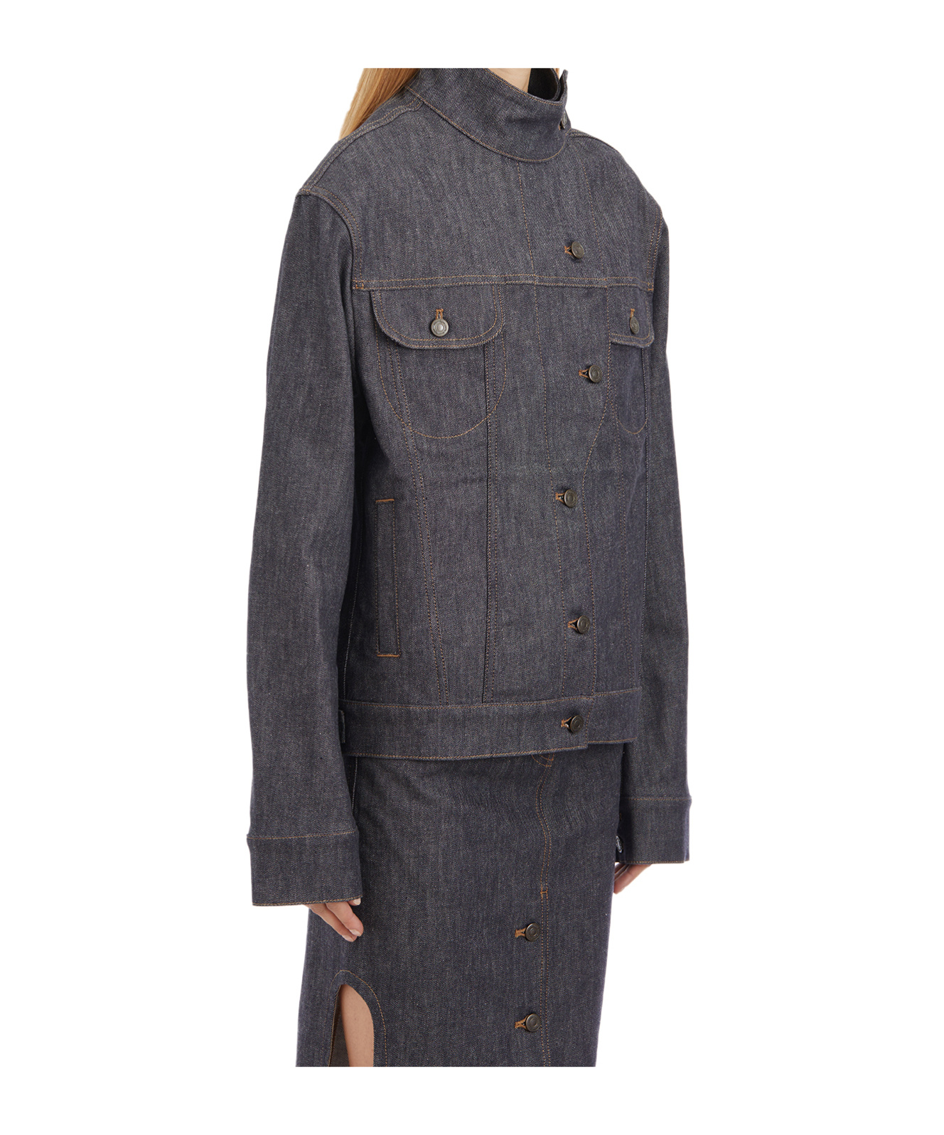 Courrèges Long-sleeved Denim Coat In Black