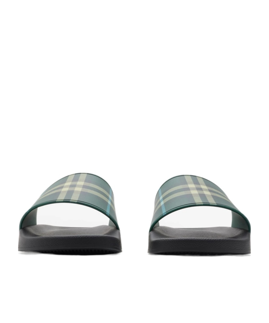 Burberry Green Check Pool Slides In Leaf