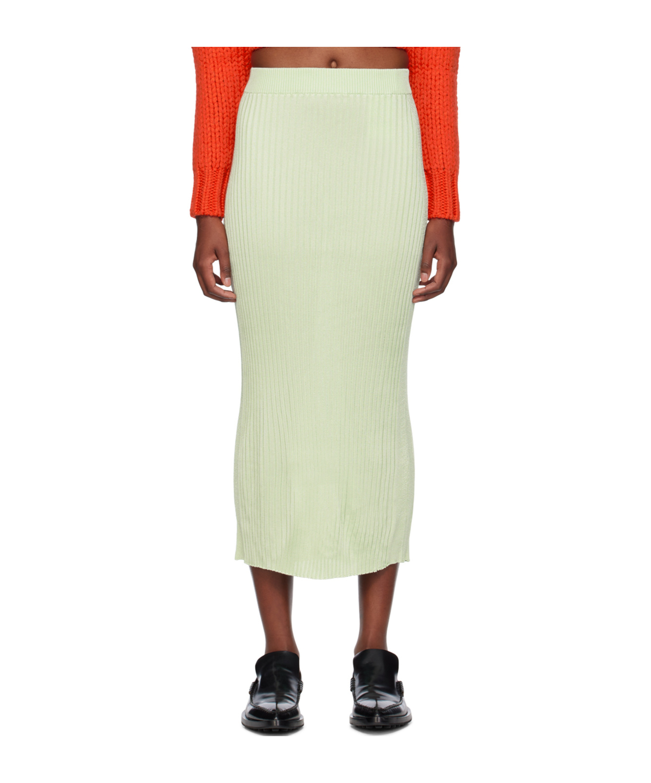 Jil Sander Green Paneled Midi Skirt In White