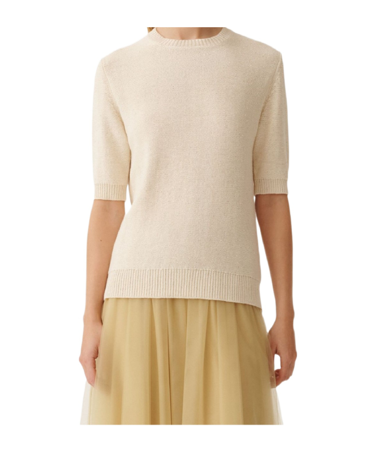Shop Fabiana Filippi Sequinned Short Sleeved Crewneck Jumper In Nude