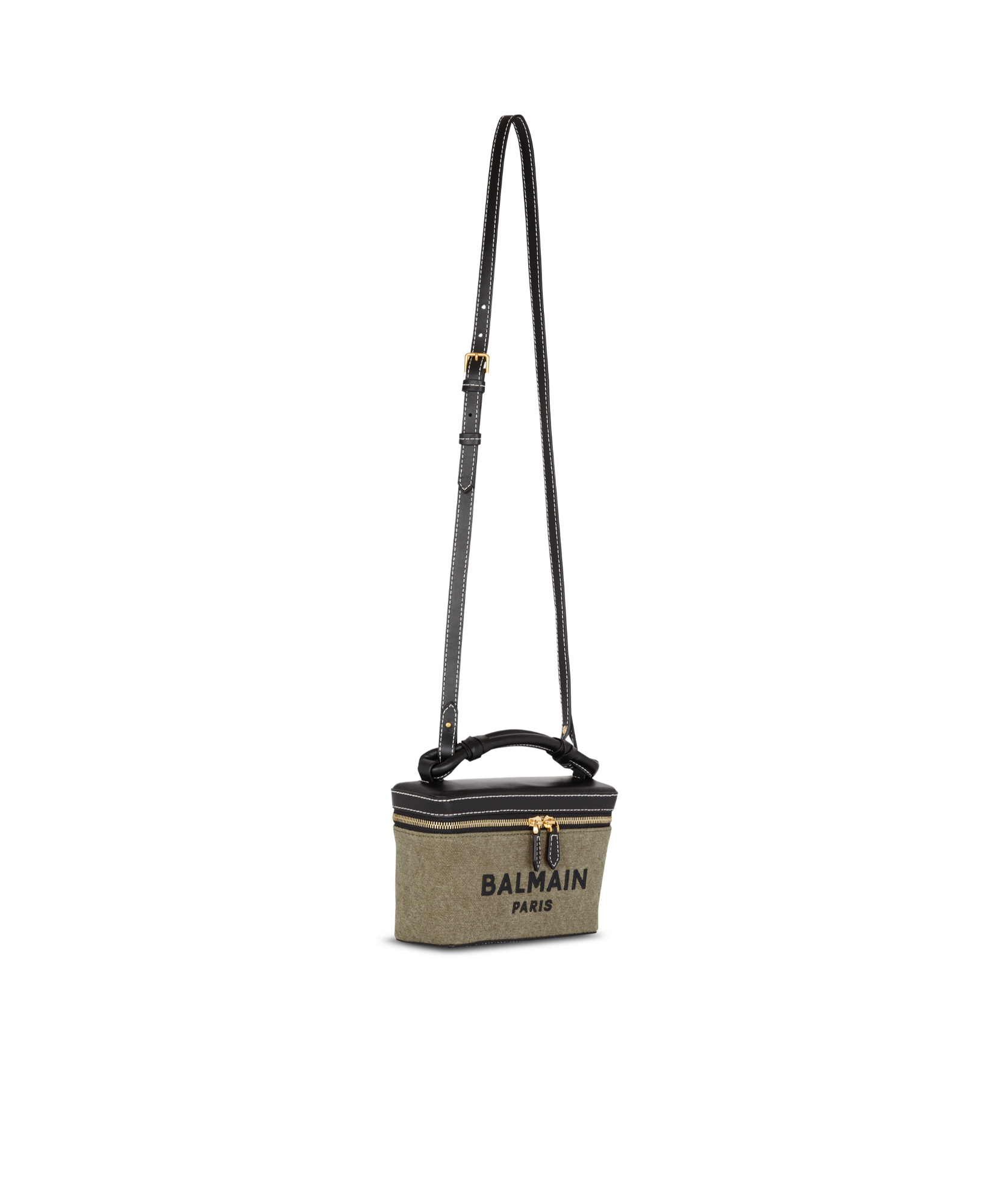 BALMAIN B-ARMY VANITY CASE IN CANVAS AND LEATHER