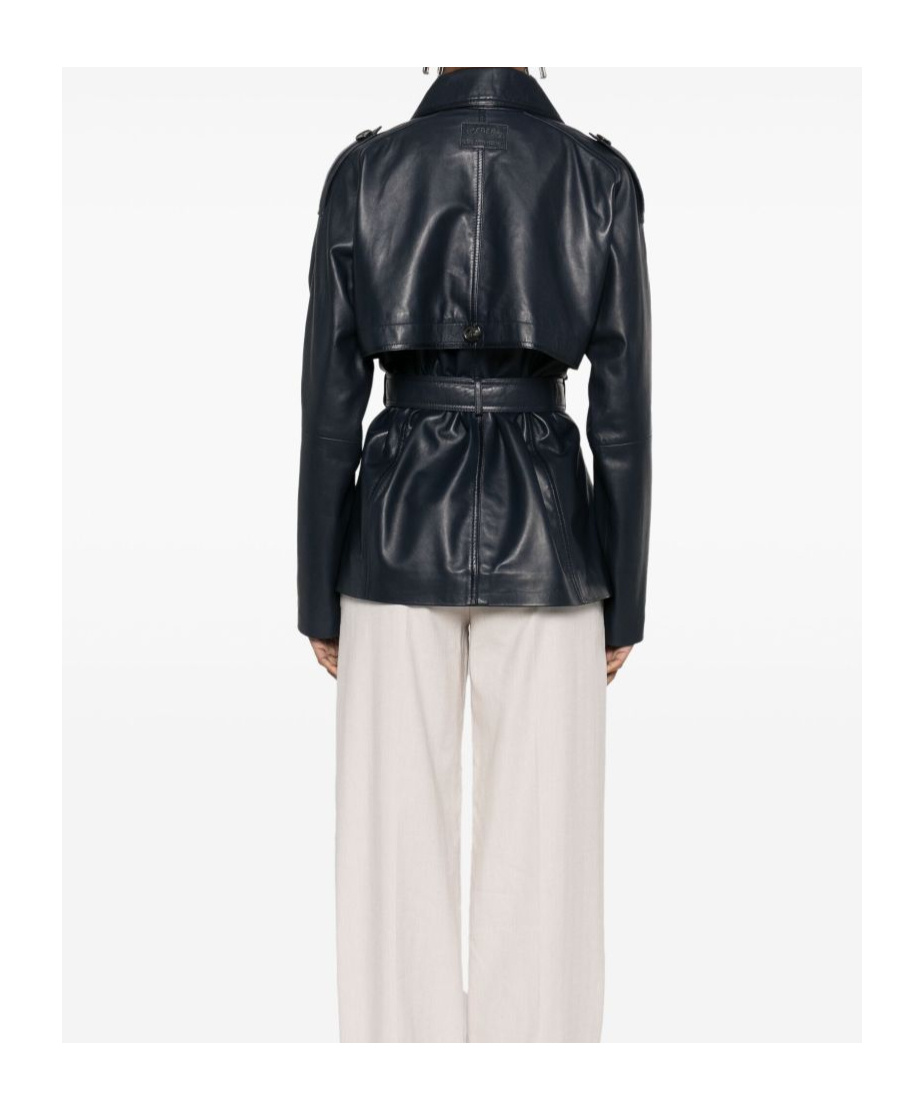 Iceberg Navy Blue Leather Jacket In Black