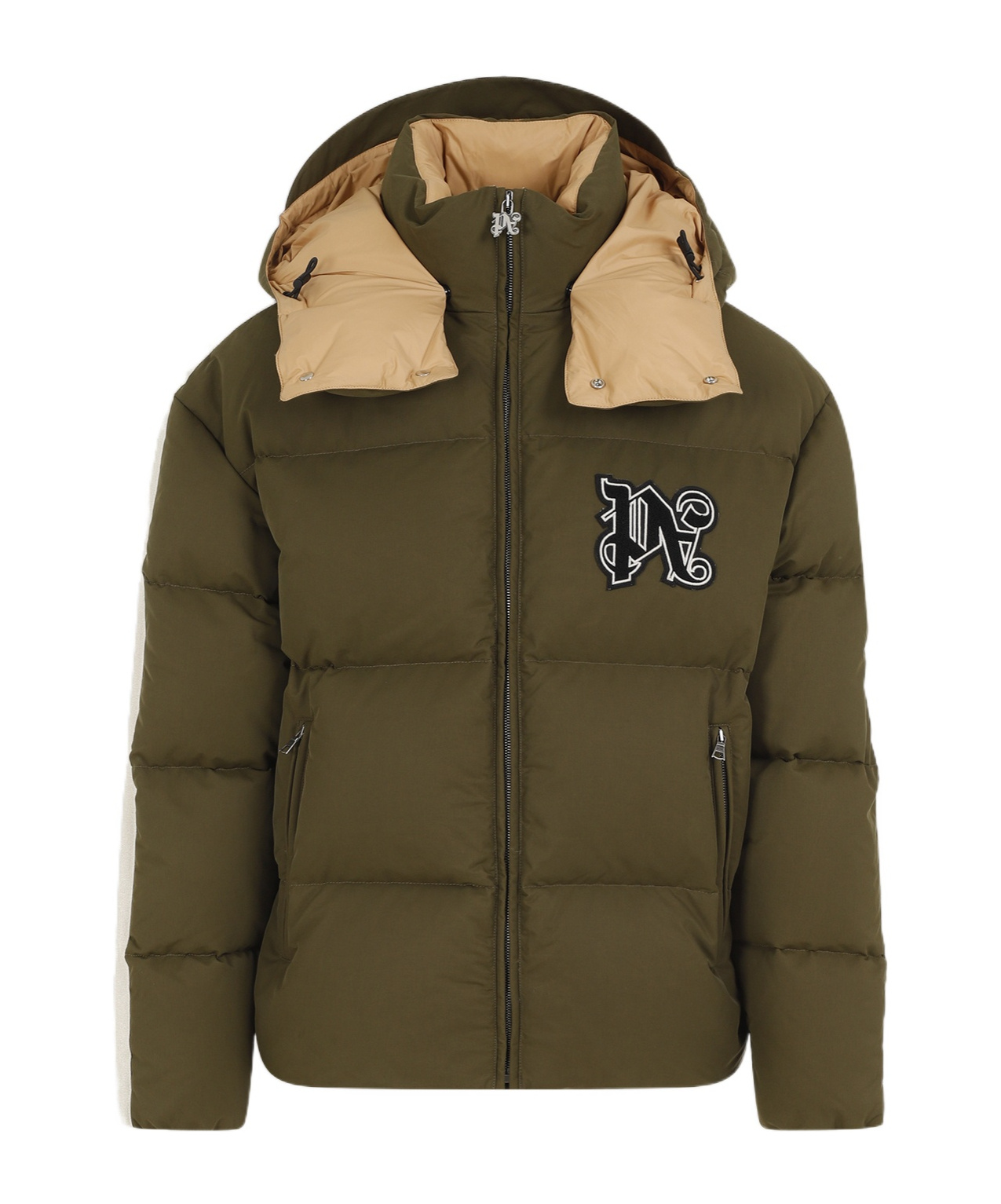 Palm Angels 'down Jacket With Logo Patch In Green