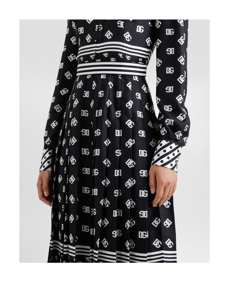 Dolce & Gabbana Dg Logo-print Silk Shirt Dress In Black