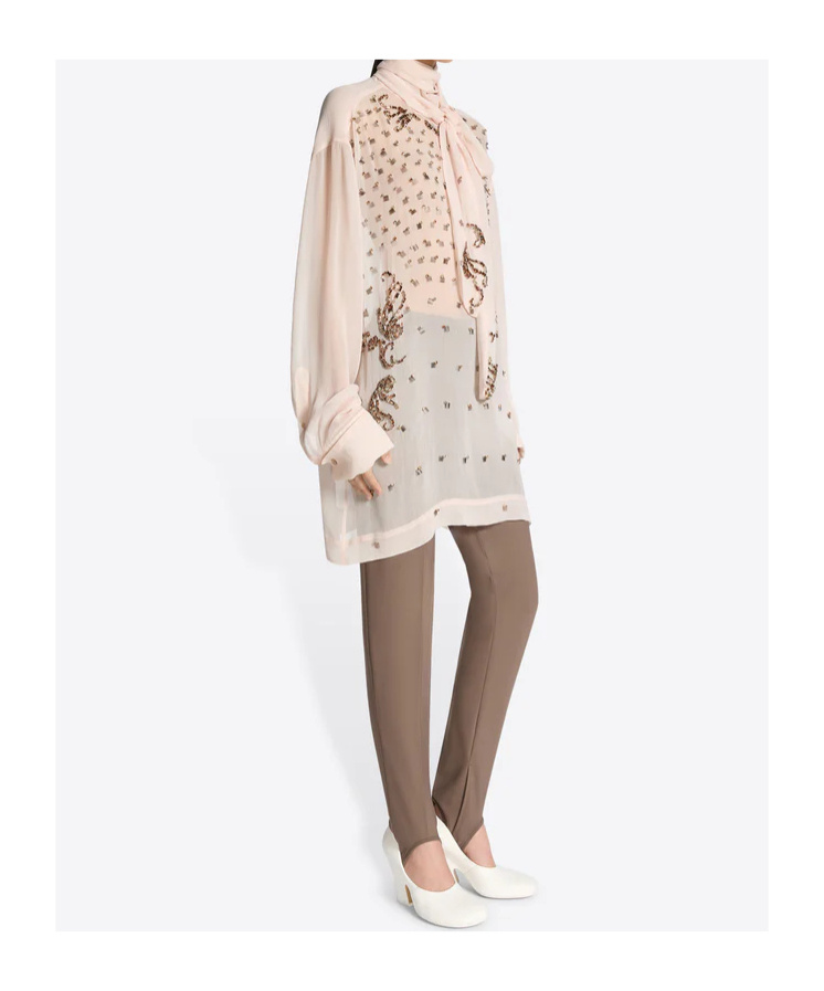 Dries Van Noten Embellished Tie-neck Blouse In Brown
