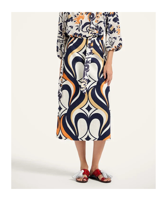 La Doublej Macro-pattern Midi Skirt In Multi