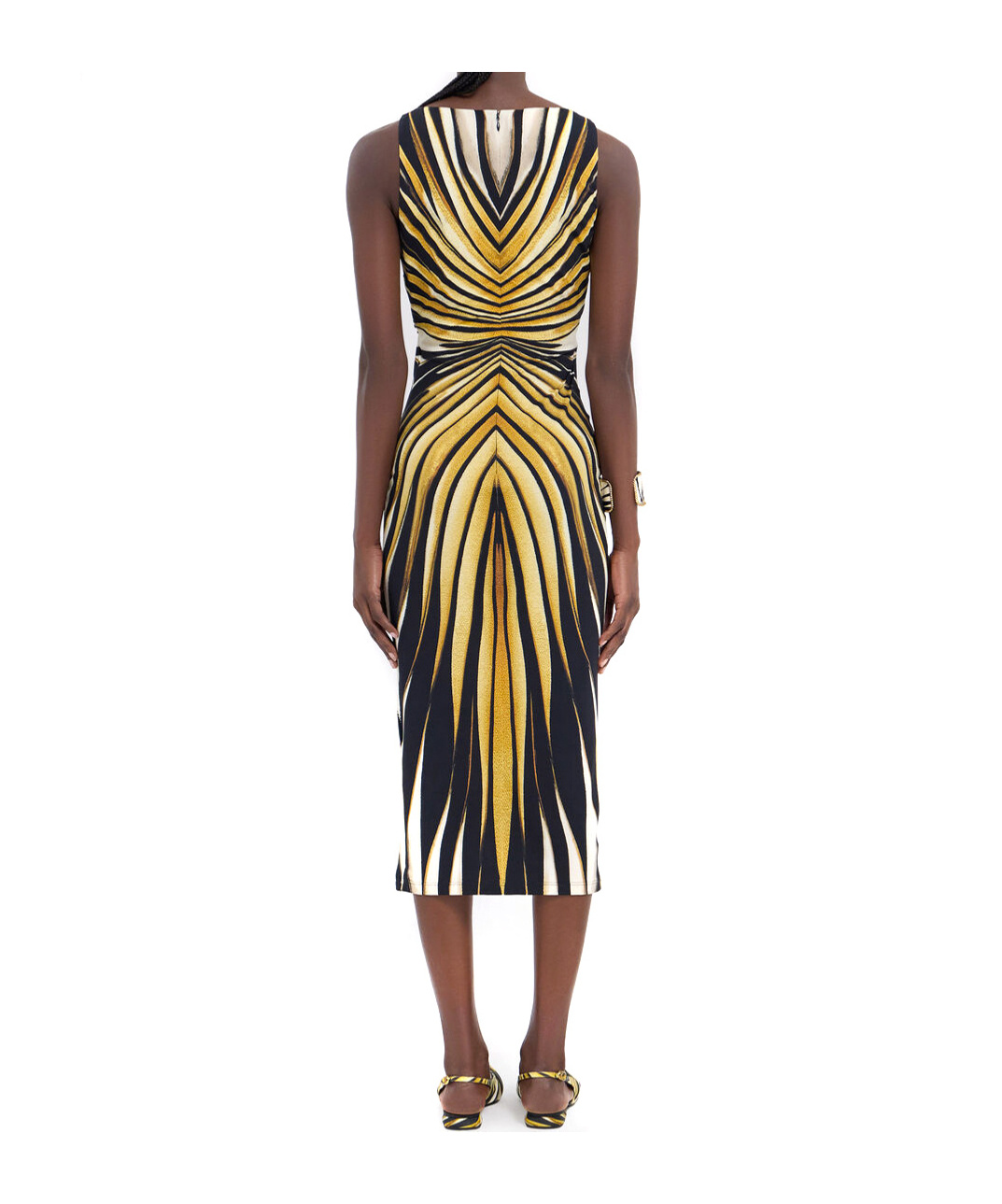 Shop Roberto Cavalli Ray Of Gold Print Midi Dress In Black