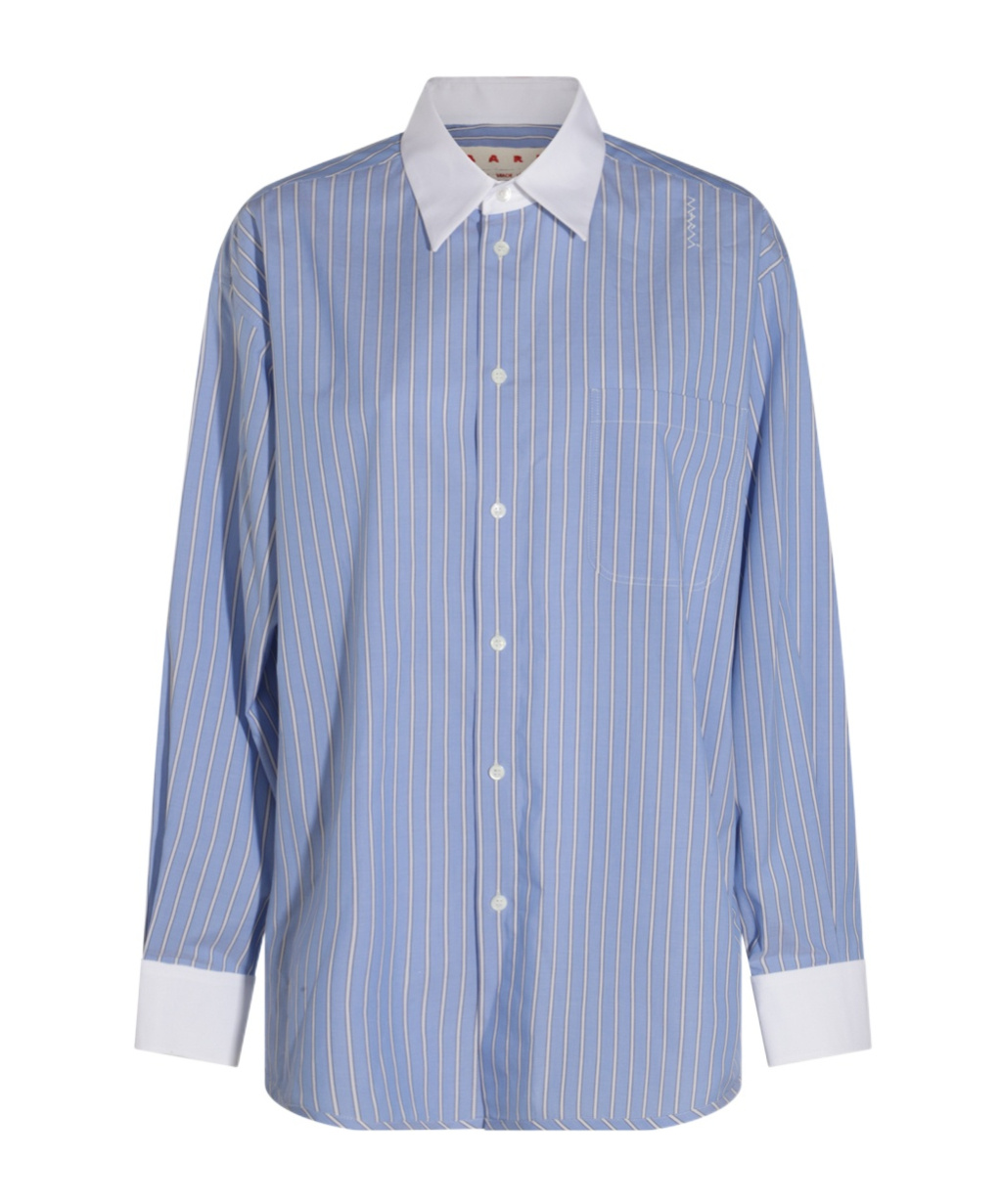 Marni Blue Striped Poplin Shirt In Blue