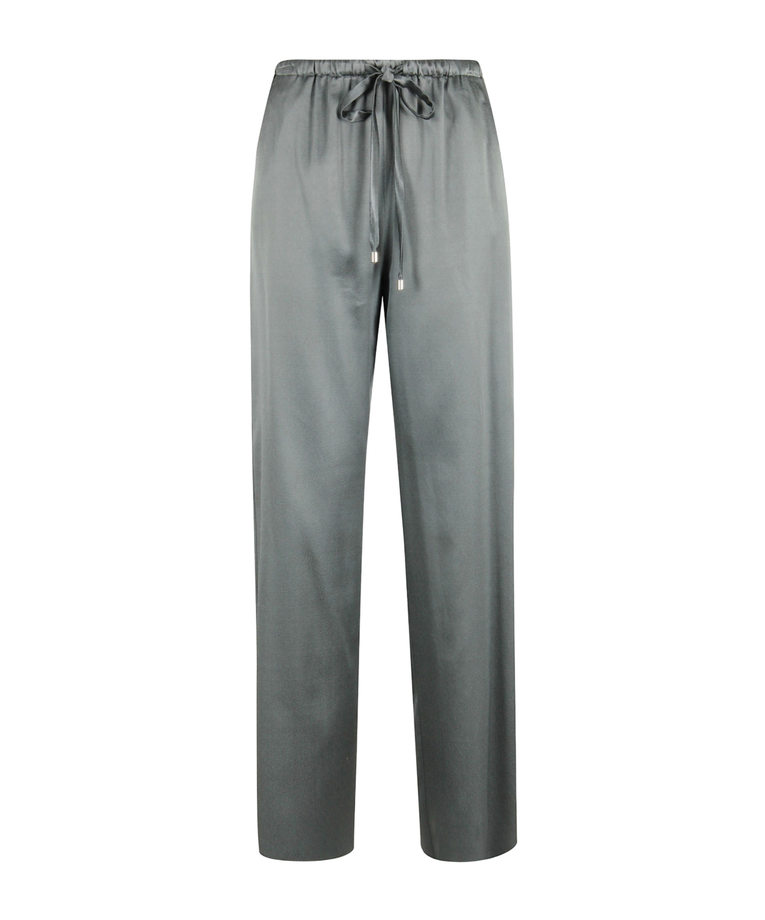 Alysi Wide Straight Leg Satin-finish Pants With Adjustable Waist In Gray