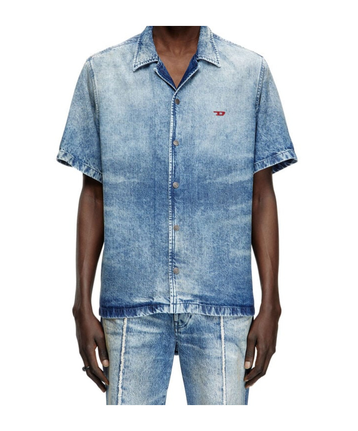 DIESEL DIESEL D-NABIL-FSG DISTRESSED DENIM BOWLING SHIRT