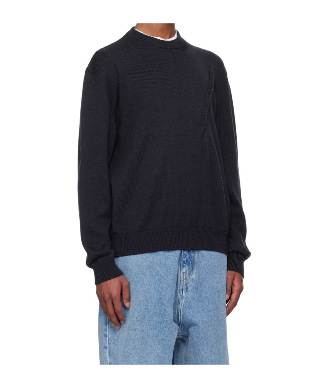 Y/project Navy Pinched Logo Sweater In Blue