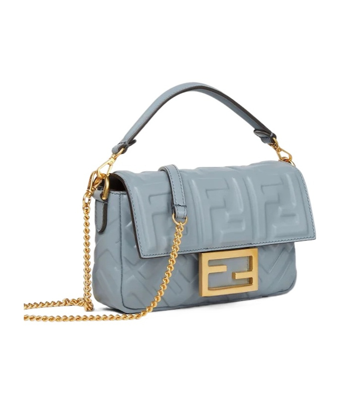 Fendi Mini Baguette Embossed Tote Bag In Gray