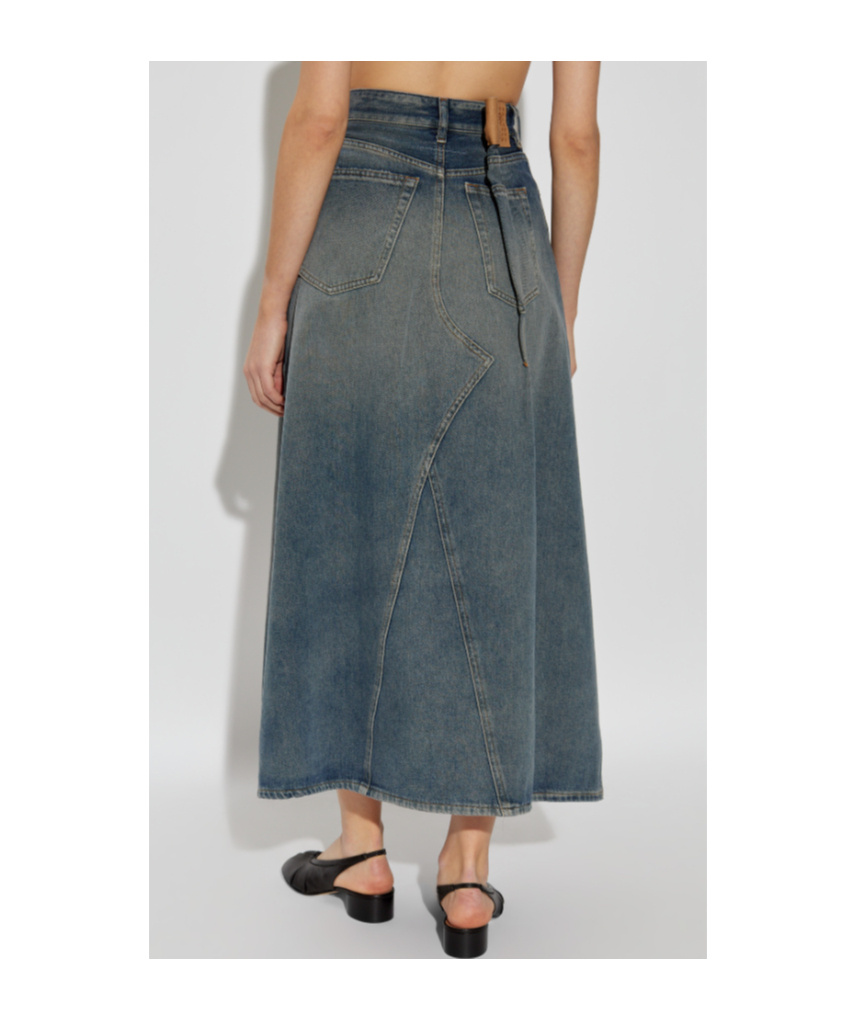 Mm6 Maison Margiela Blue Distressed Denim Maxi Skirt In Green