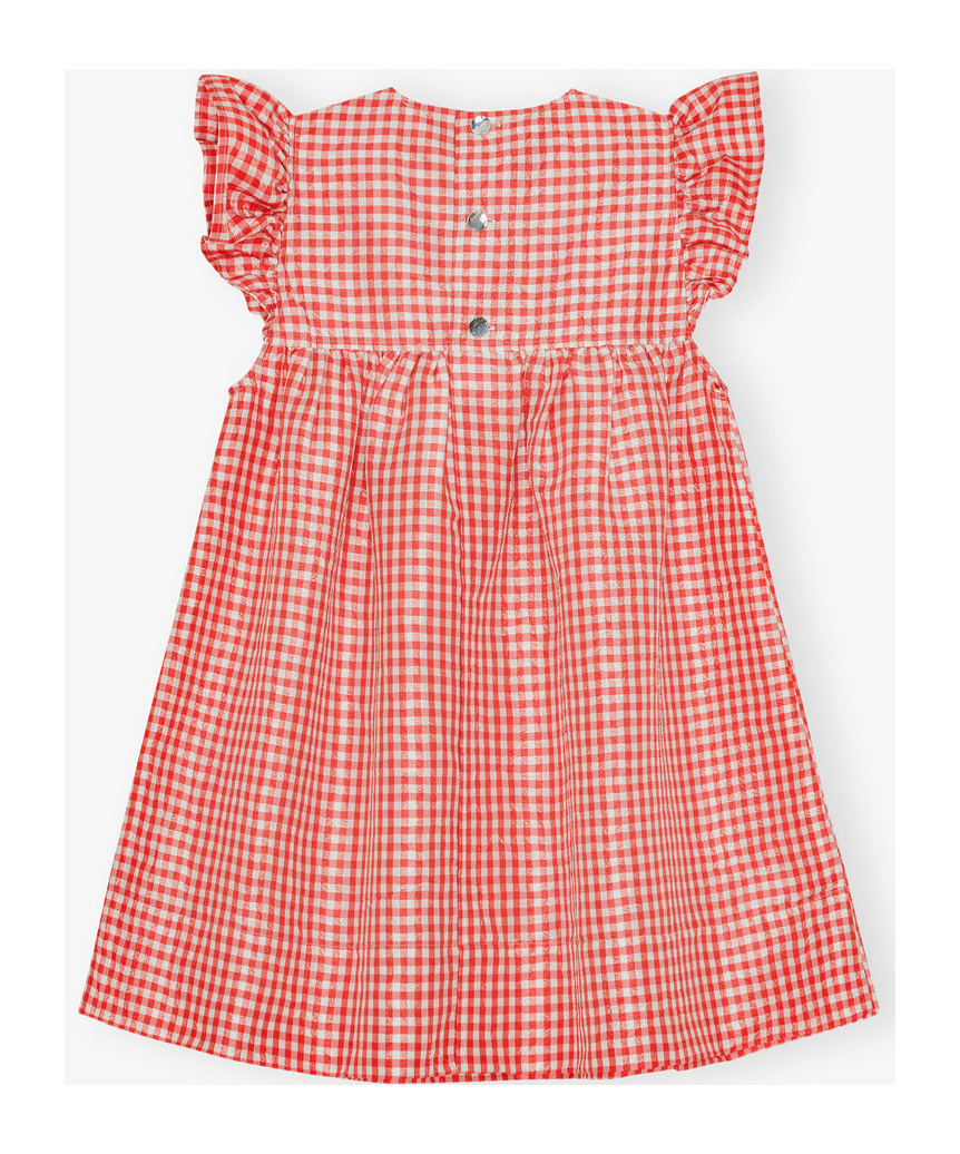 Ganni Red Crinkled Check Taffeta Dress