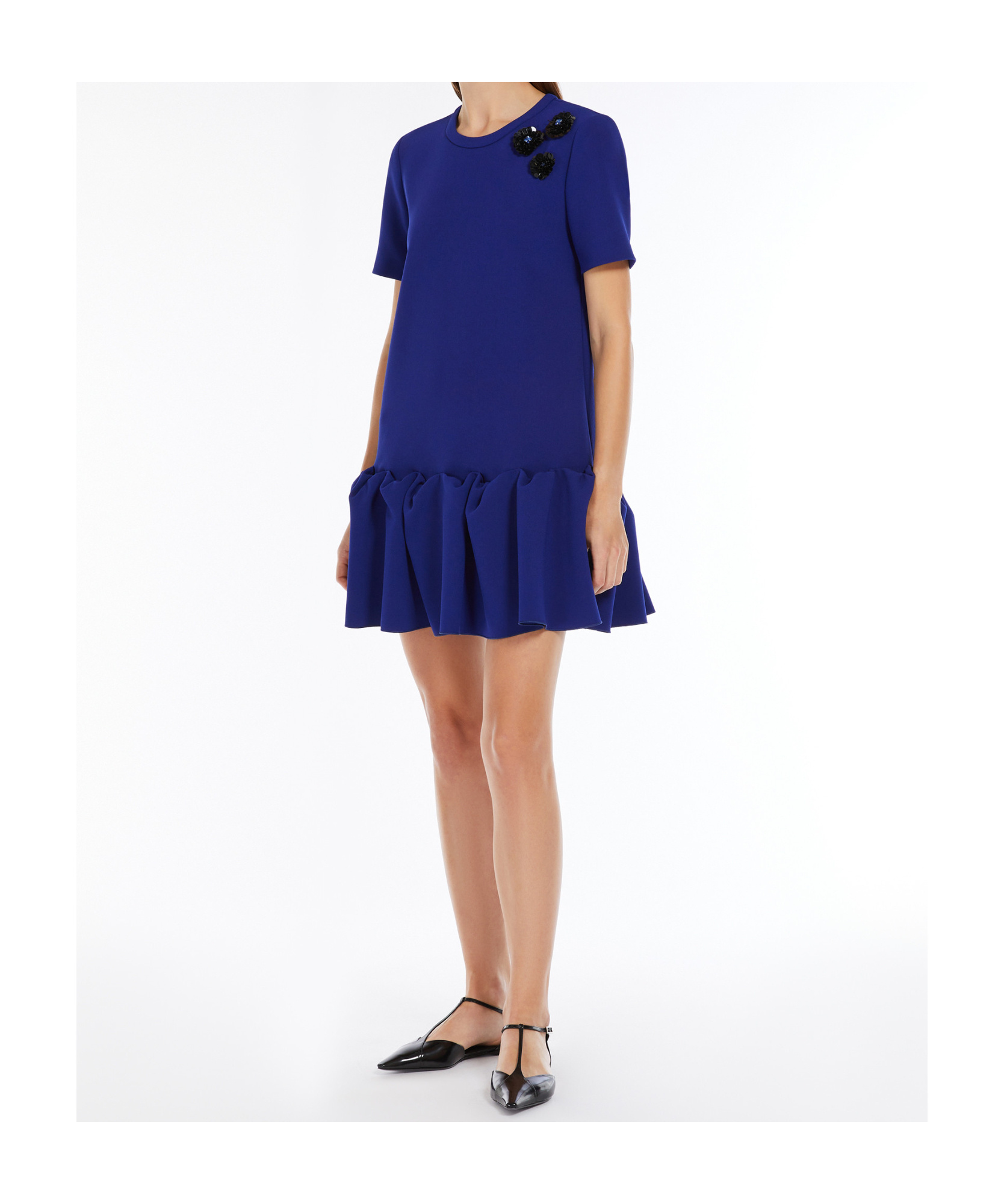 Max Mara Ruffled Short-sleeve Dress In Blue