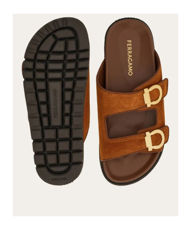 Ferragamo Two-strap Flat Sandals In Brown