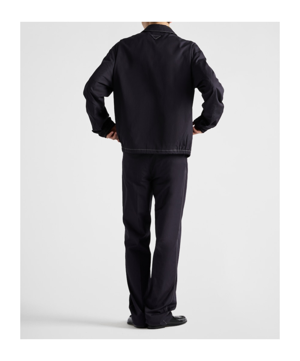 Prada Cotton Blouson With Contrasting Stitching In Blue