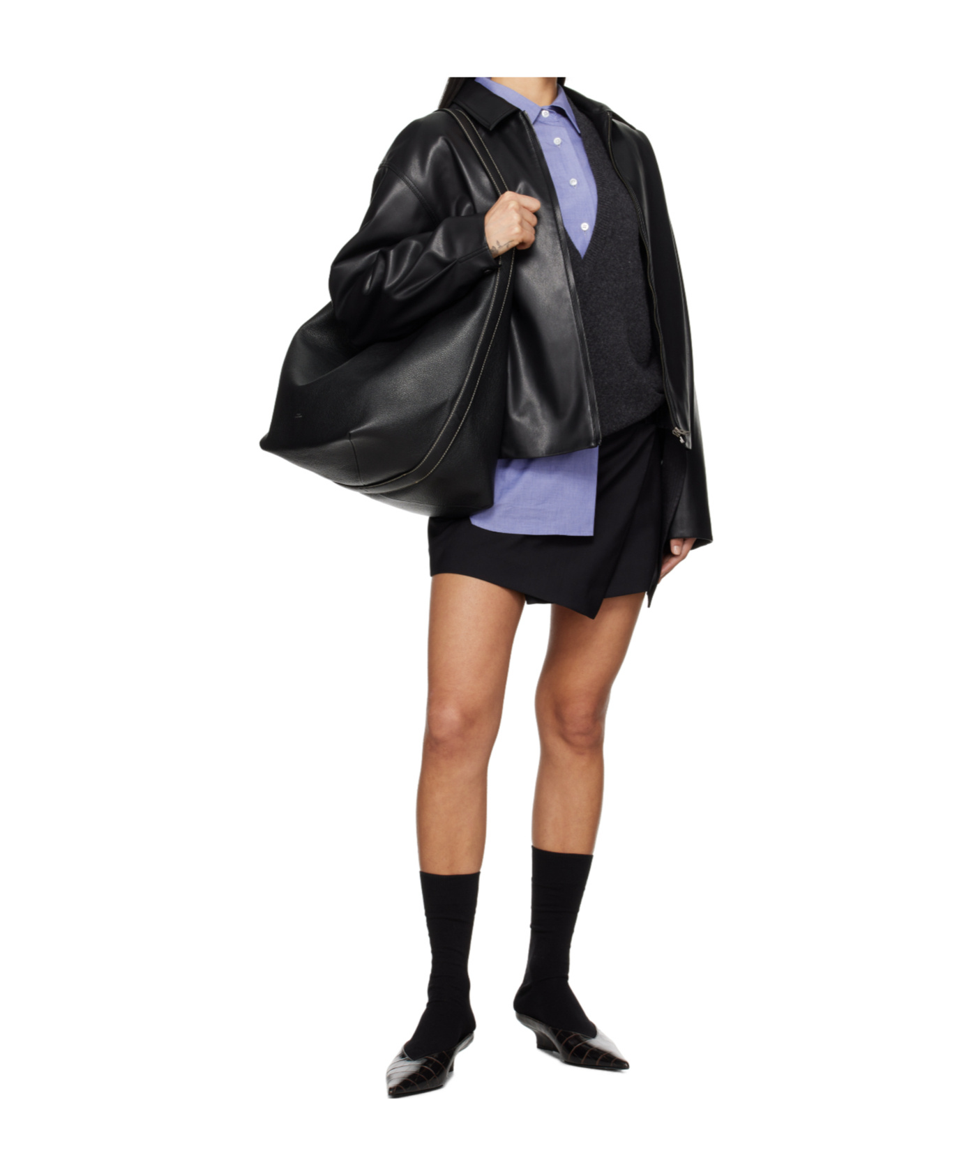 Filippa K Black Belted Wool Wrap Miniskirt