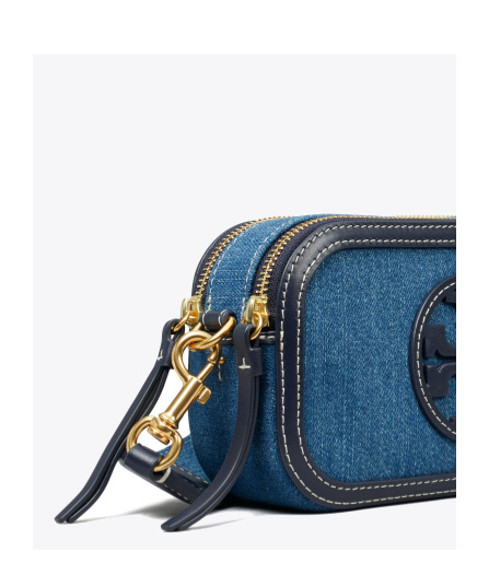 Shop Tory Burch Mini Miller Denim Crossbody Bag In Blue