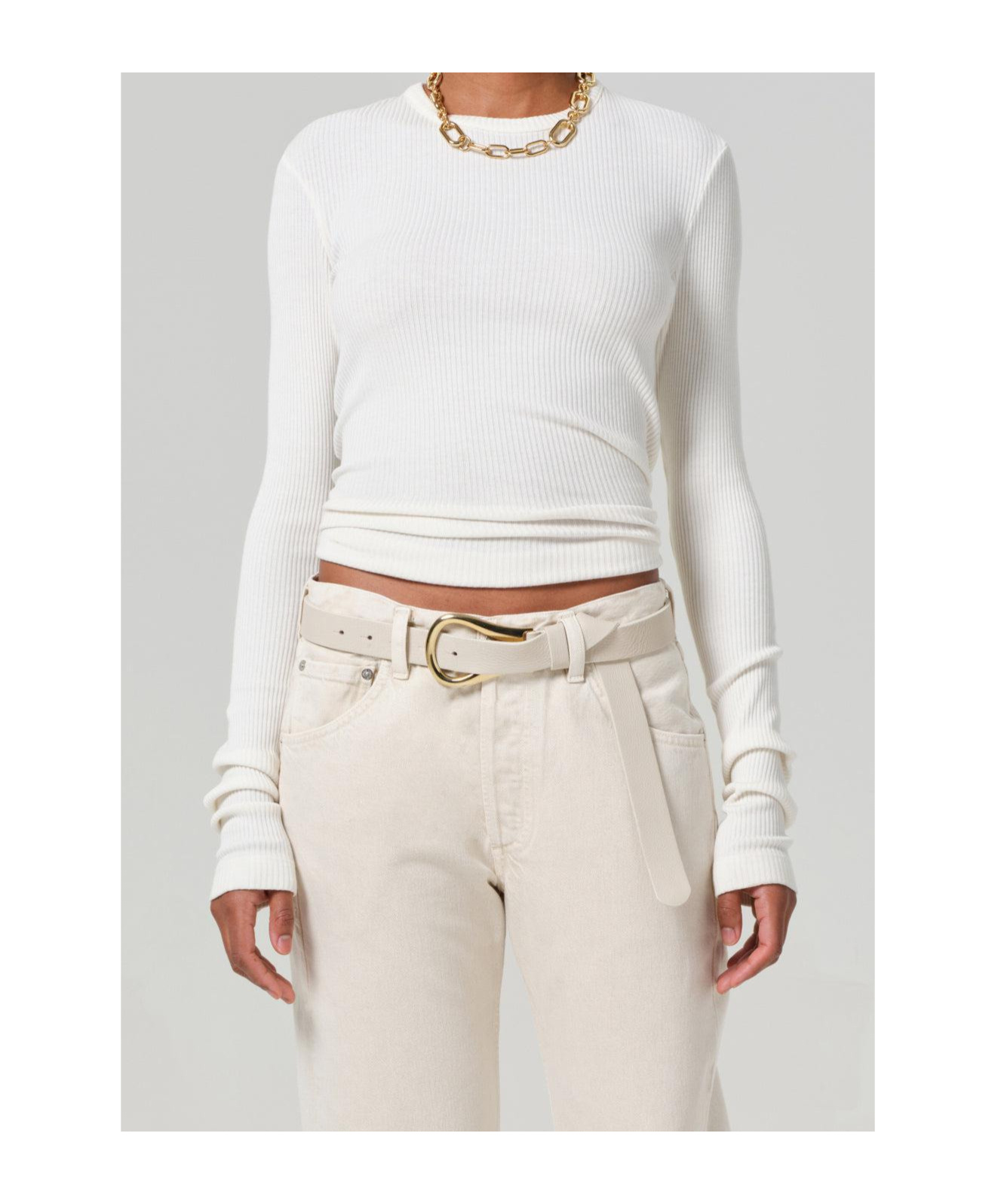Citizen Of Humanity Bina Ribbed Stretch-lyocell And Organic Cotton-blend Top In Neutral