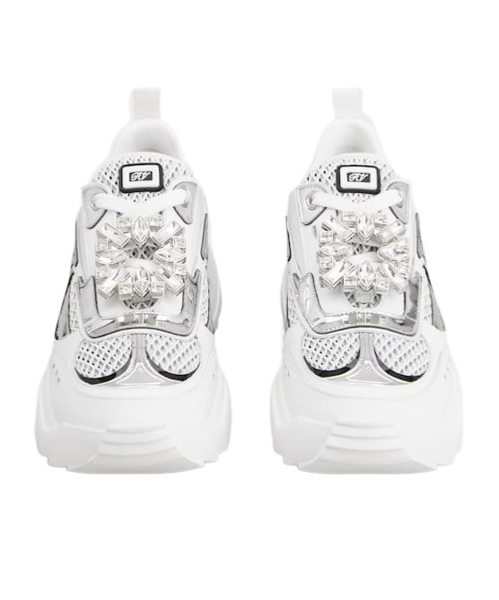 Roger Vivier Viv' On The Run Sneakers In Leather And Fabric In White