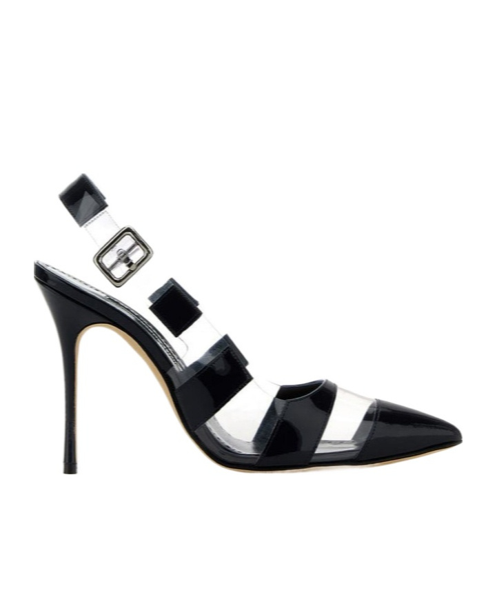 Manolo Blahnik Uxra 105 Patent-leather And Pvc Slingback Pumps In Black