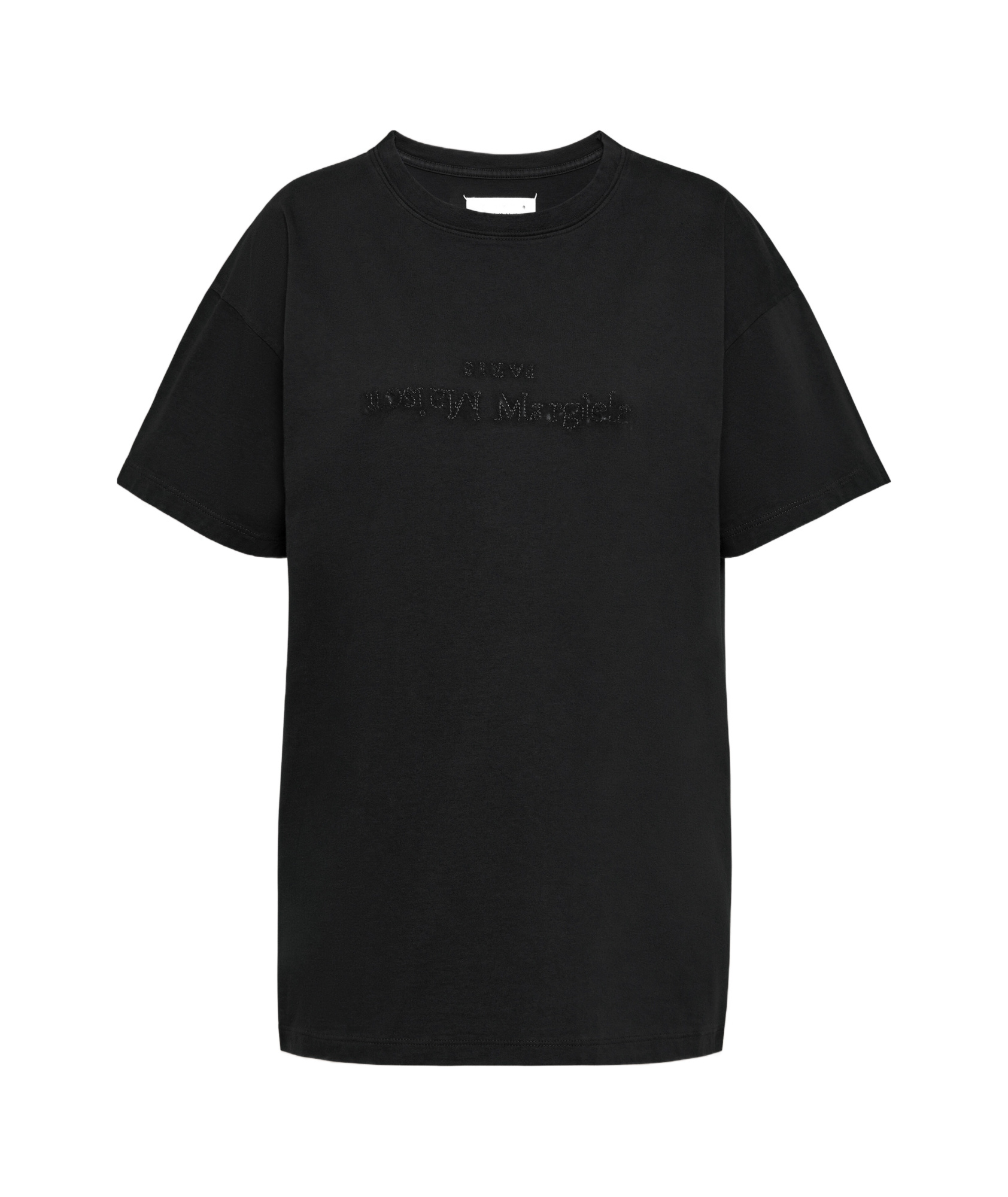 Maison Margiela Washed Black T-shirt With Embroidered Logo In Black