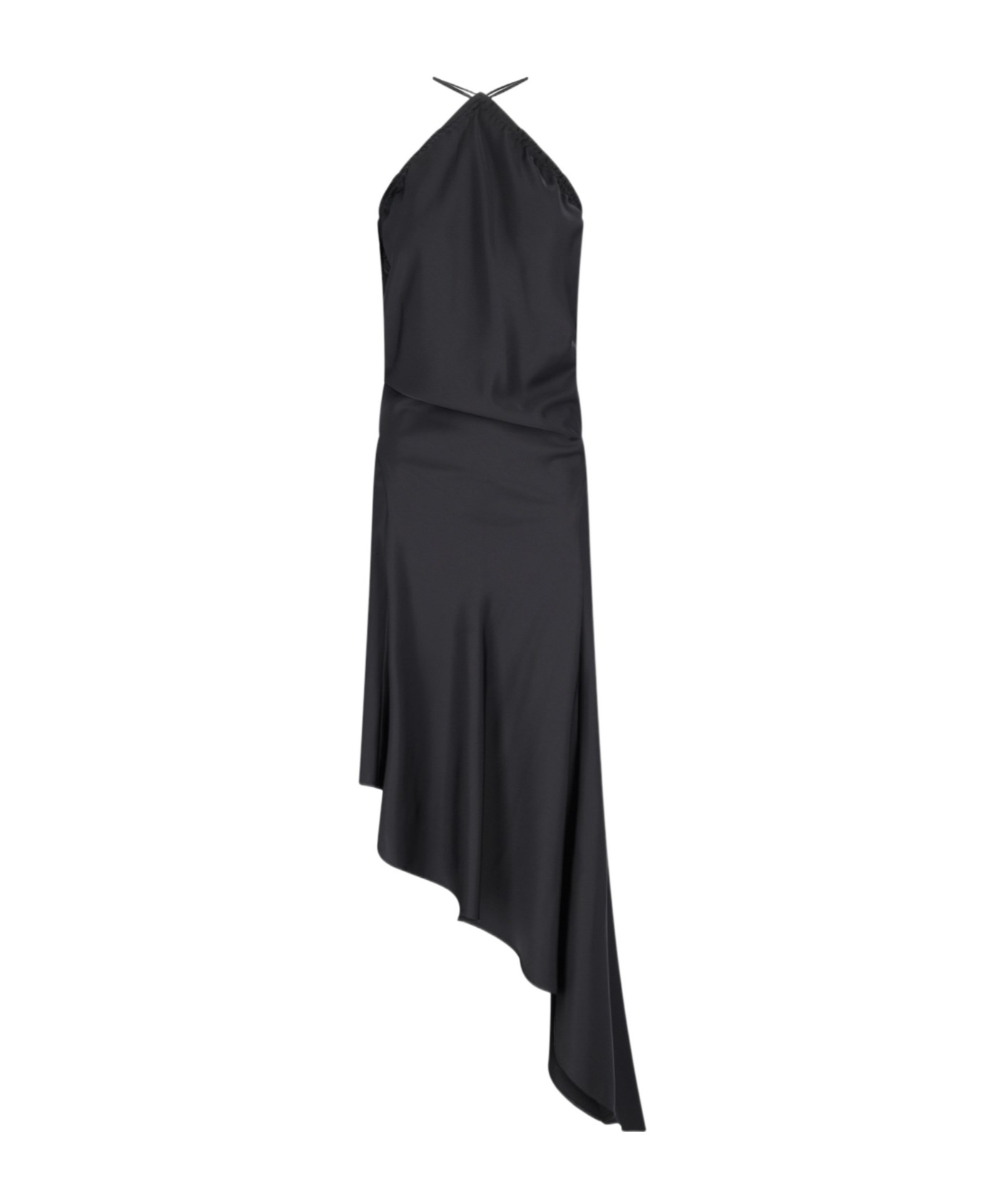 Shop Attico The Asymmetric Sleeveless Satin Midi Dress In Black