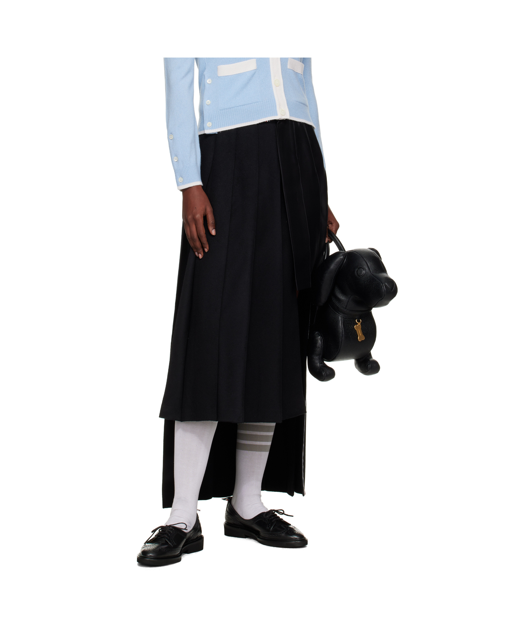 Thom Browne Pleated Asymmetric Mixed Media Wrap Skirt In Black