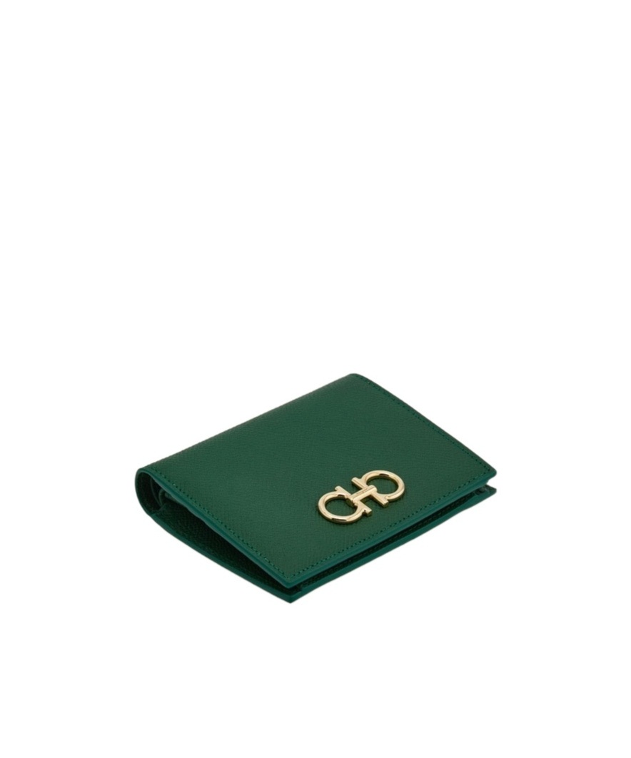 Ferragamo Gancini Compact Leather Wallet In Green