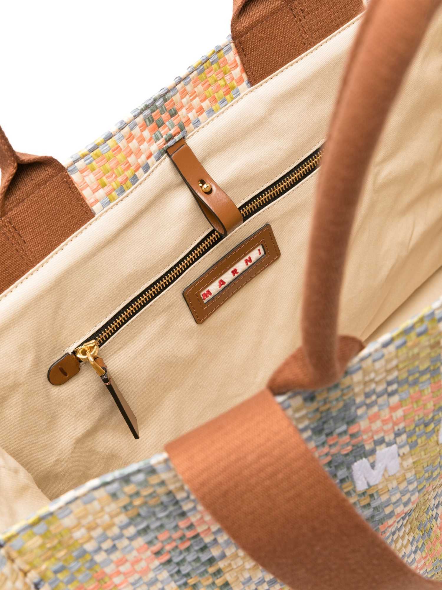 Marni Checkerboard Raffia Tote Bag In Nude