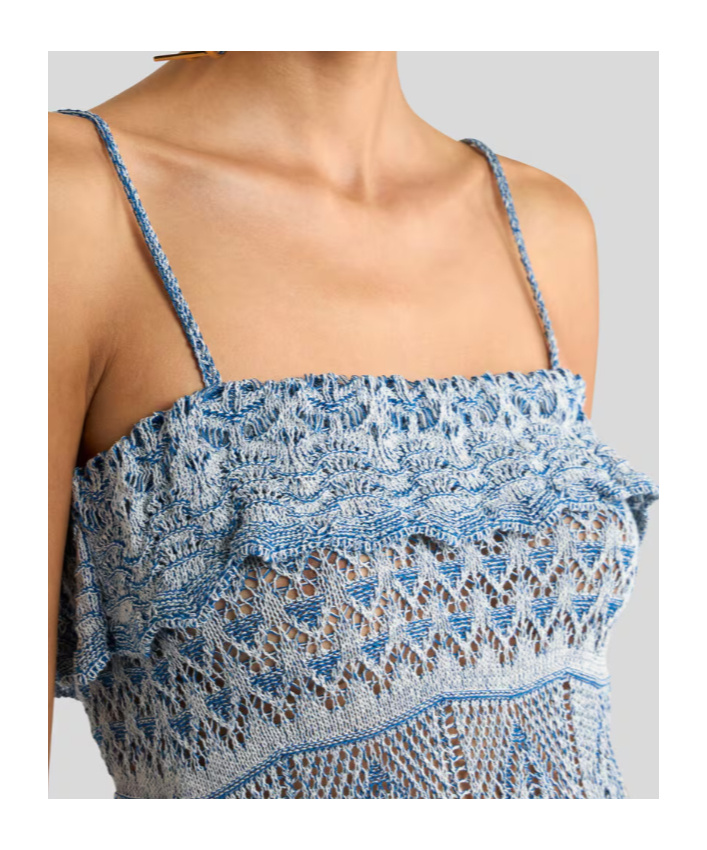 Etro Cropped Ruffled Pointelle-knit Cotton-blend Top In Multi