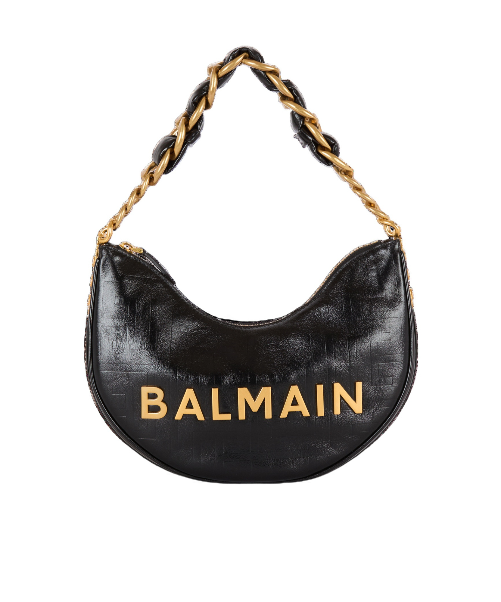 Balmain 1945 Soft Moon Bag In Monogrammed Calfskin In Black
