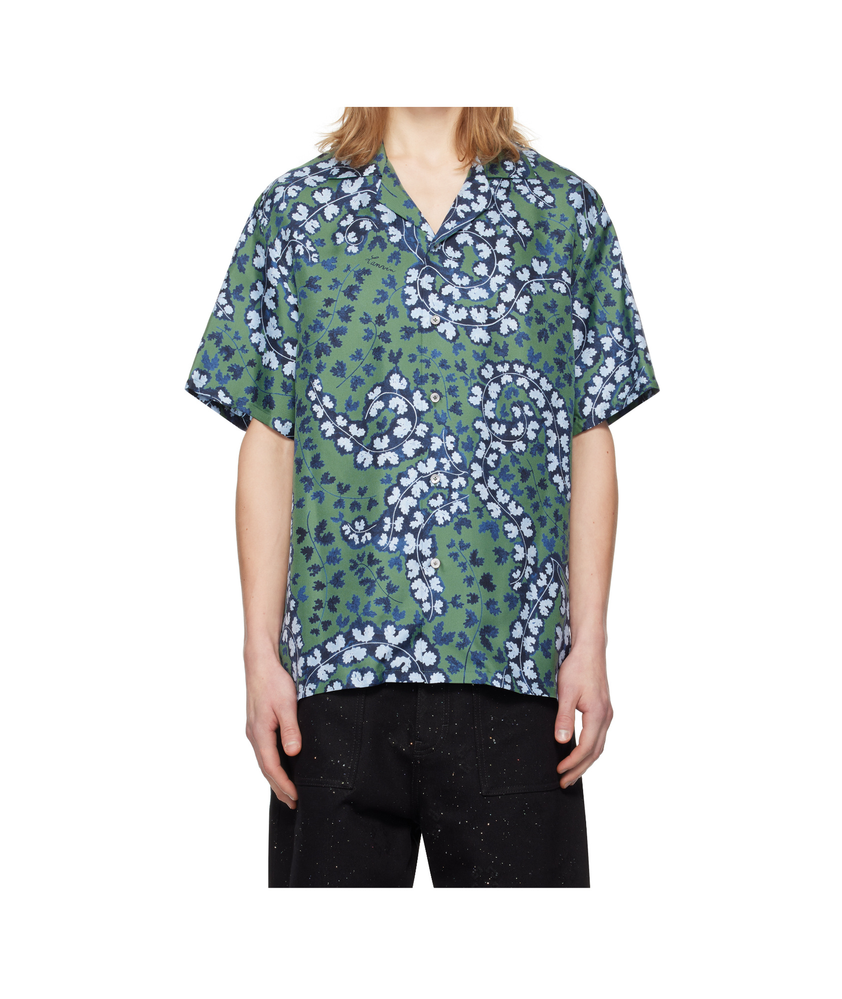 Lanvin Silk Shirt With Flower Print In Blue