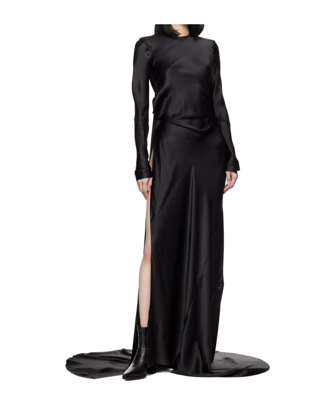 Ann Demeulemeester Demy X-long High Slit Long Sleeve Dress In Black