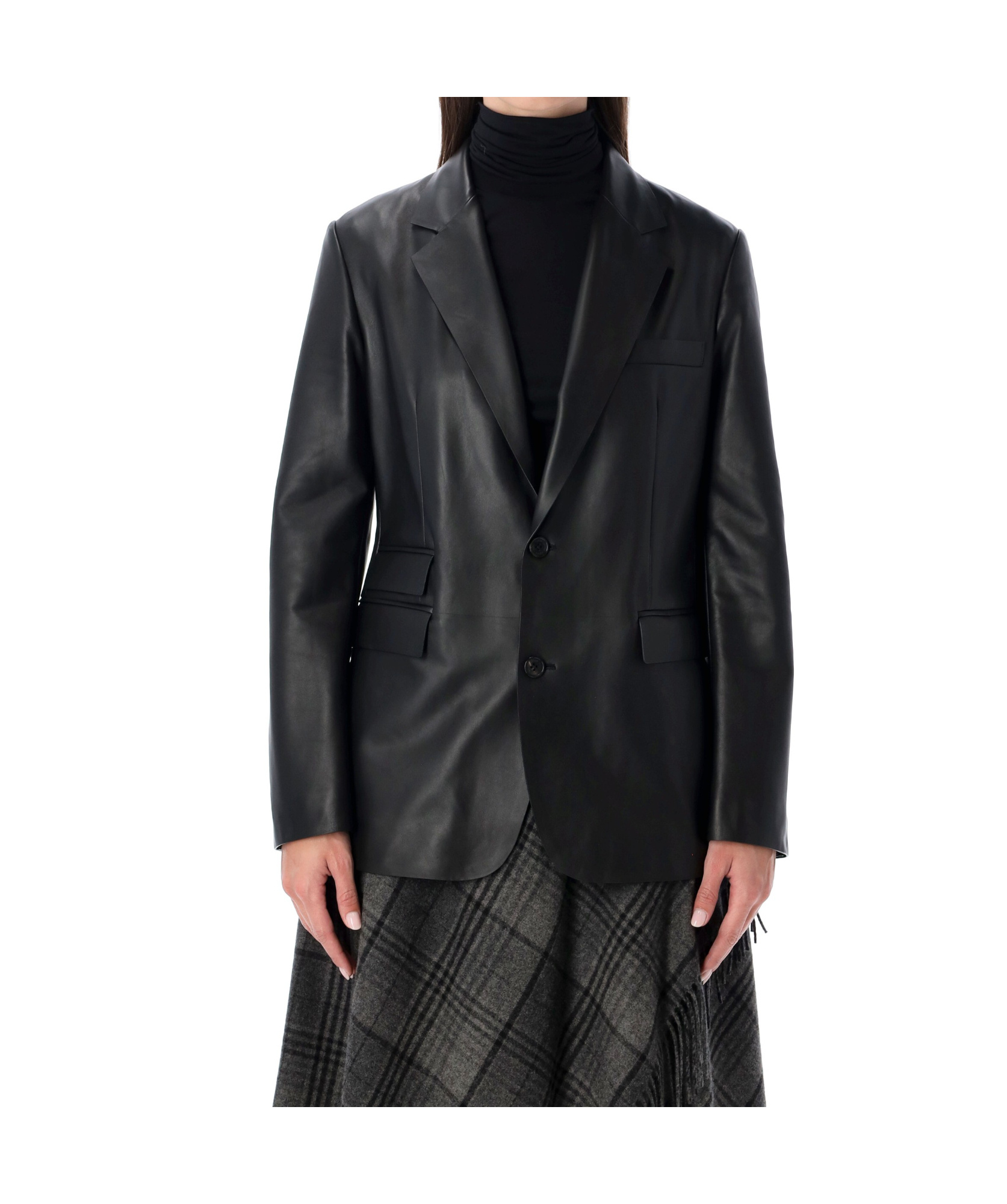 Ralph Lauren Single-breasted Leather Blazer In Black