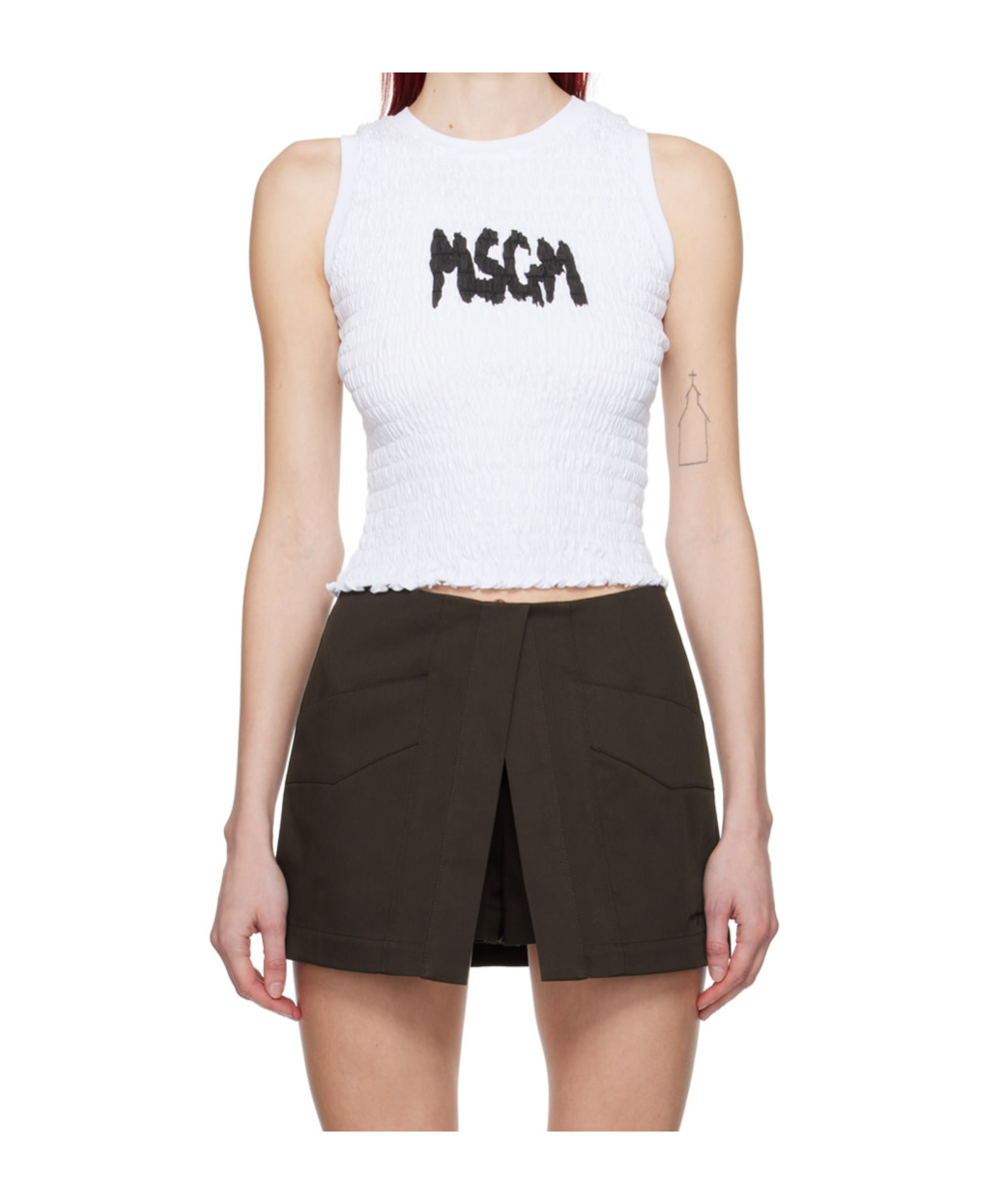 Msgm Logo-print Smocked Cotton Top