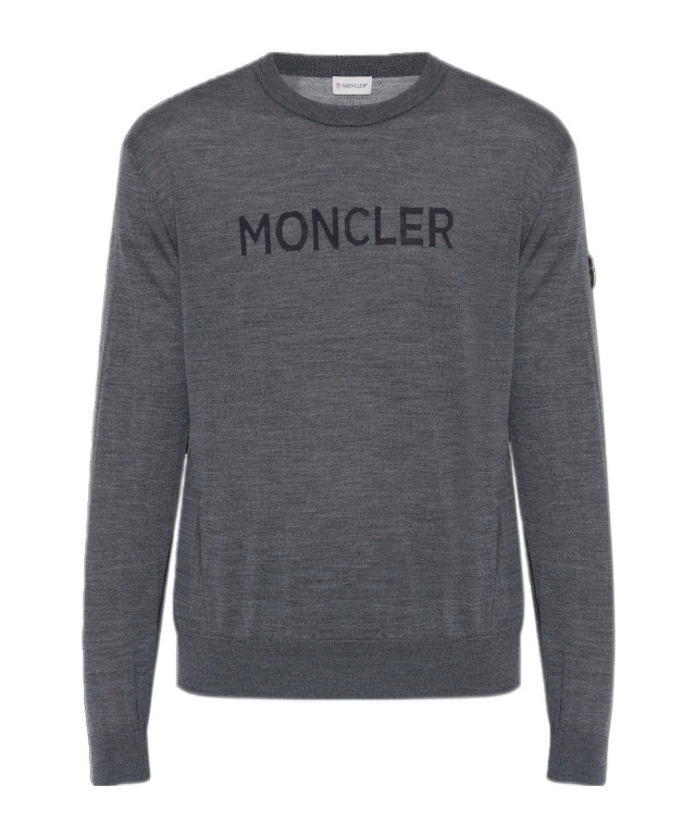 Moncler Logo-print Wool Jumper In Gray