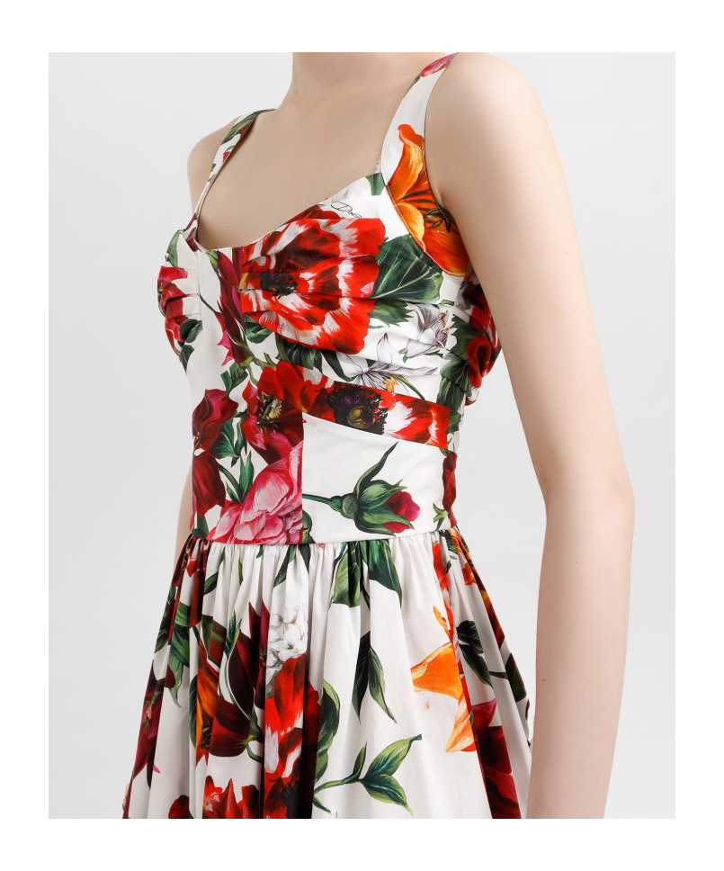 Dolce & Gabbana Multicolor Midi Dress With Wide Neckline And All-over Floral Print In Multi