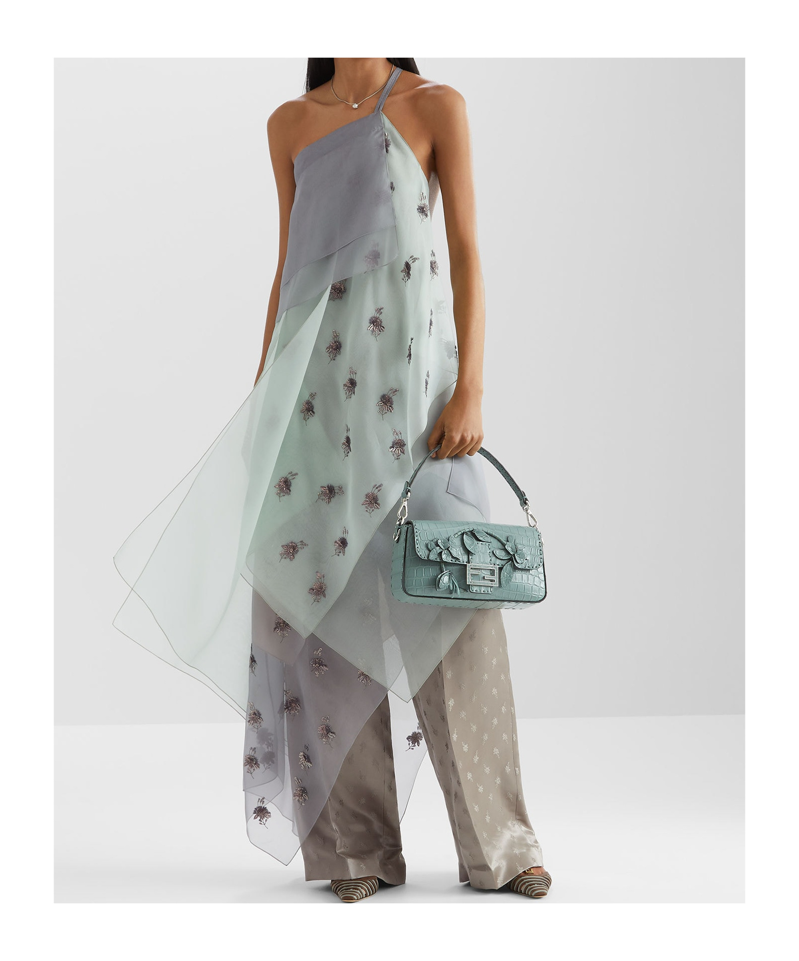 Fendi Asymmetric Sequin-embellished Dress In Light Blue