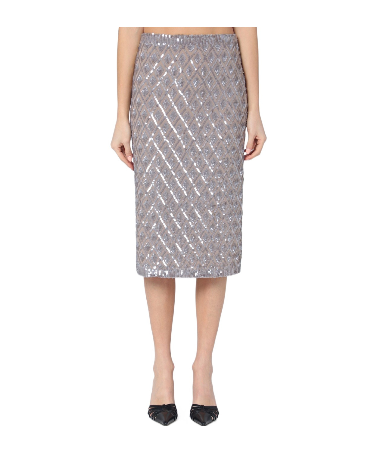 P.a.r.o.s.h Grey Sequined Midi Skirt In Gray