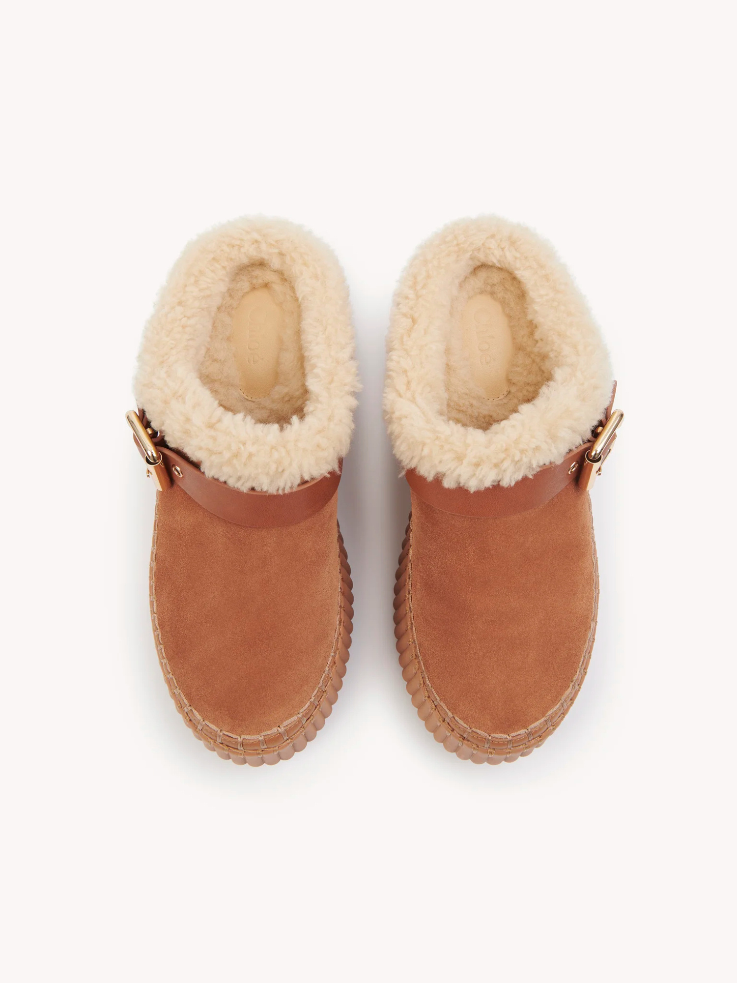 Chloé Nama Suede Shearling-lined Platform Clogs In Brown