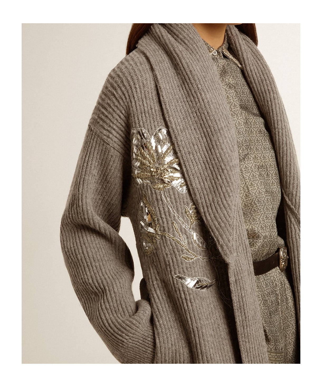 Shop Golden Goose Long-sleeved Sweater Cardigan In Gray