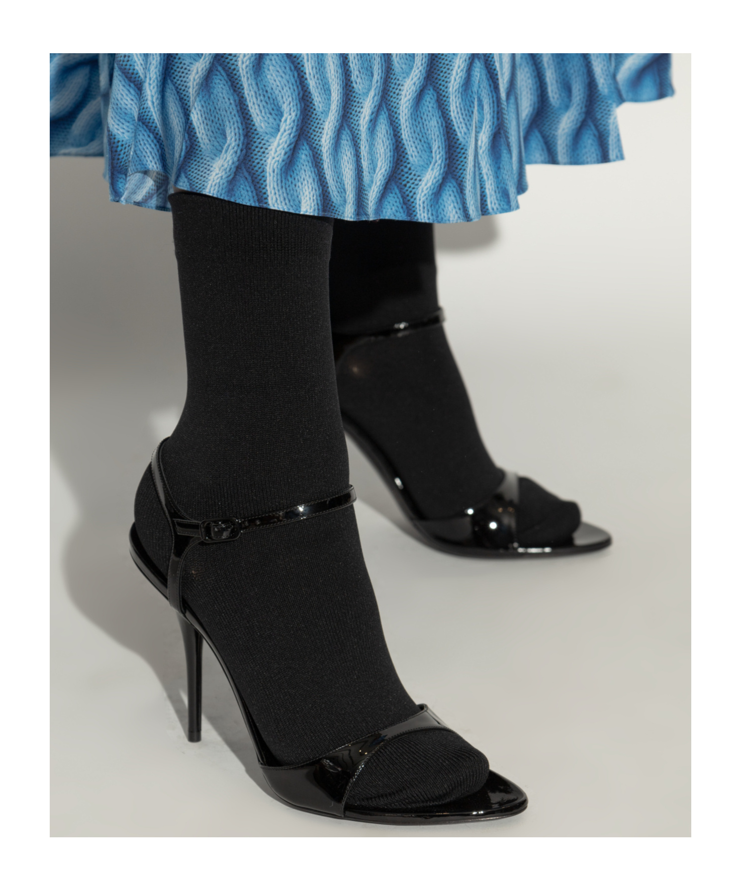 Balenciaga Avenue Sock Black Sandal In Patent Leather And Mesh In Black