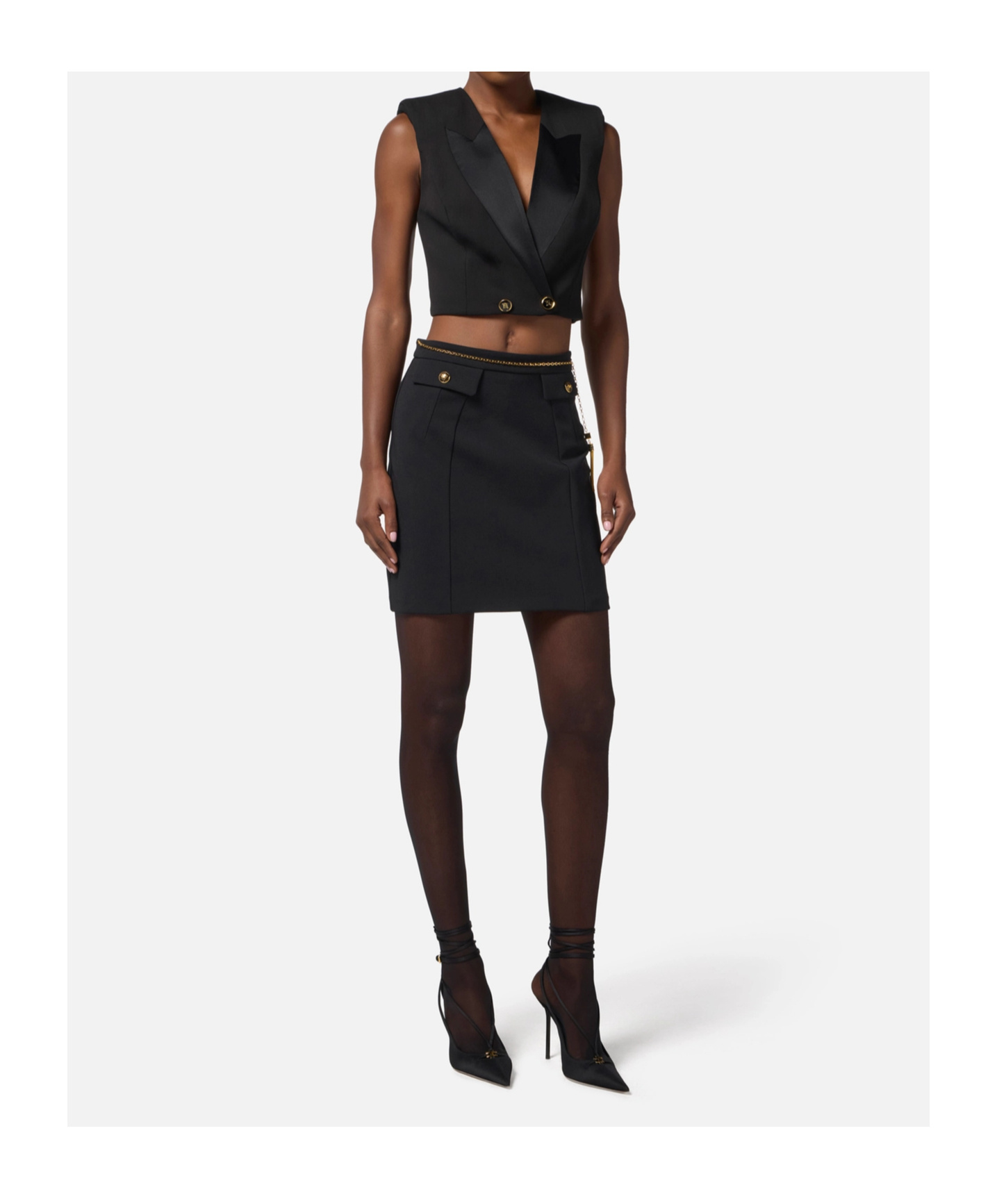 Elisabetta Franchi Crêpe Waistcoat With Satin Lapels In Black